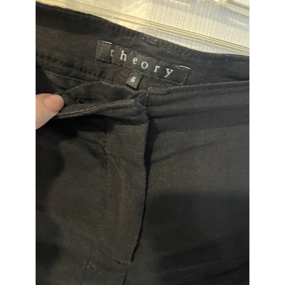 Theory Pants Womens Sz 6 Black Cargo Linen Pockets USA minimalist stretch beachy - Picture 5 of 7